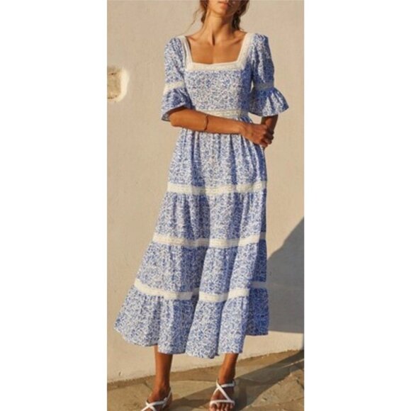 Blue and White Floral Maxi Dress - Picture 6 of 11